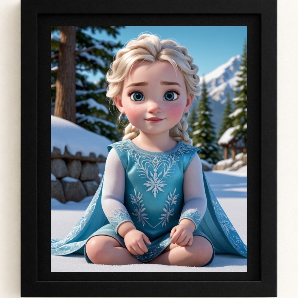 Blue Elsa-Inspired Framed 8x10 A.I.Art Print